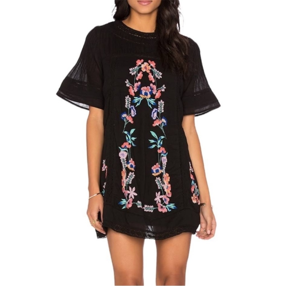 Free People Black Embroidered Dress - S
